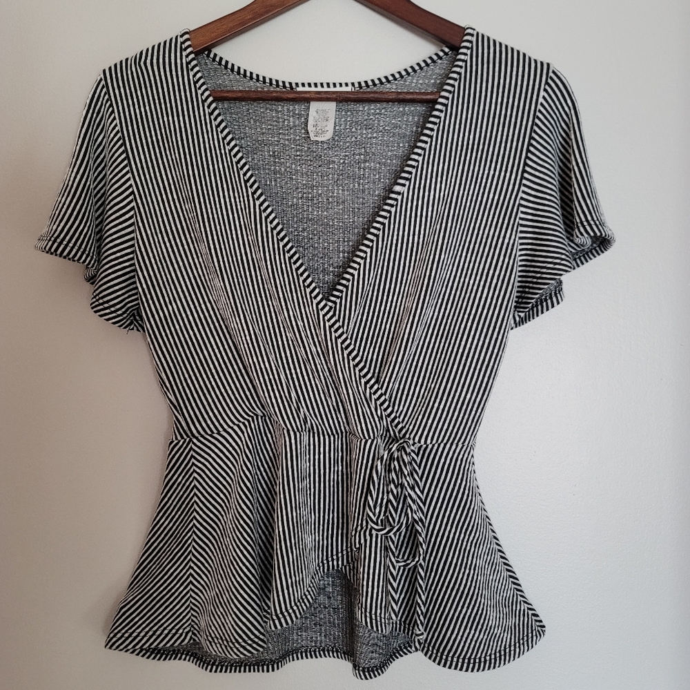 Caution To The Wind Black & White Striped Blouse